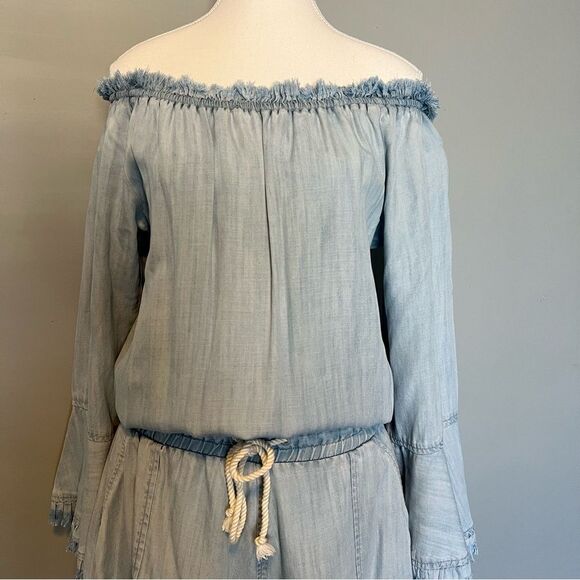 Ramy Brook Esie Chambray Romper Size XS Long Bell Sleeves Off the Shoulder - Picture 5 of 10